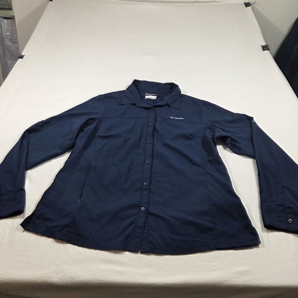 Columbia Tops - Columbia Shirt Navy Mesh-Lined Omni-Shade Shirt Jacket Button Down Woman's XL
